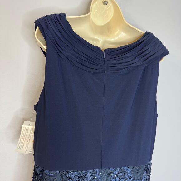 Alex Evenings Women's Plus Size Tea Length Dress with Rosette Detail Blue - Picture 14 of 16